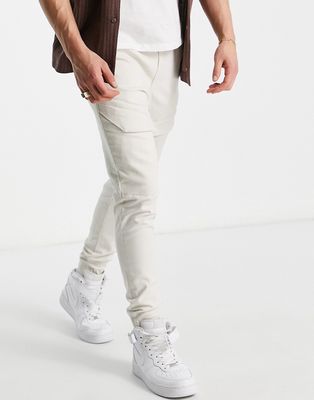 Jack & Jones Intelligence cargo pants with front pocket in ecru-Neutral
