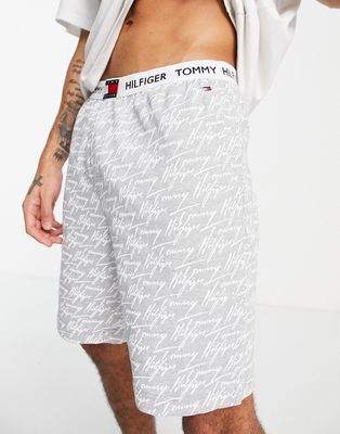 Tommy Hilfiger lounge shorts with all over logo and logo waistband in gray