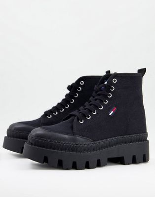 Tommy Jeans flag logo lace-up boots in black