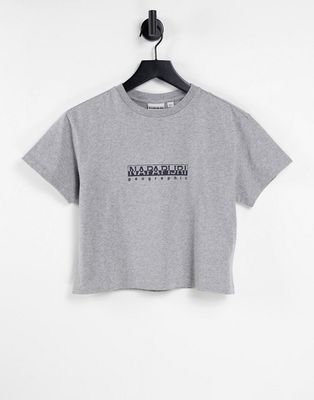 Napapijri Box cropped t-shirt in gray-Grey