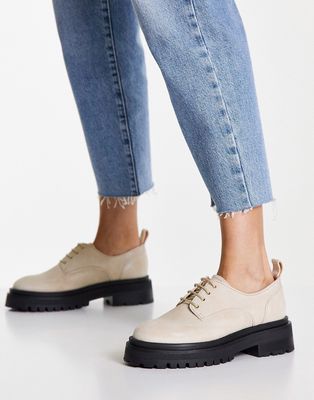 & Other Stories leather lace-up chunky sole shoes in beige-Neutral