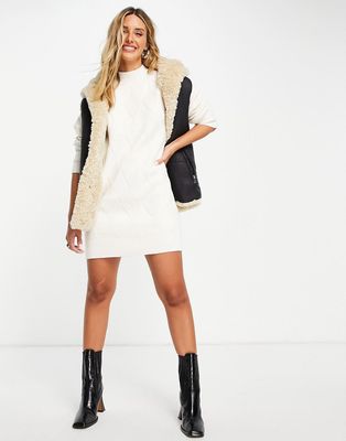 Fashion Union chunky roll neck knitted sweater dress-White
