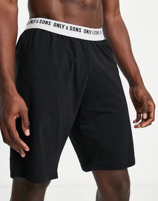 Only & Sons lounge shorts with logo waistband in black