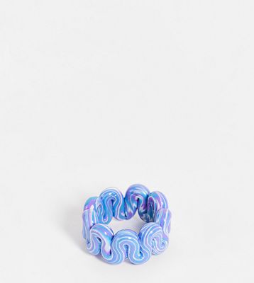 ASOS DESIGN Curve ring in plastic chubby swiggle design in lilac and blue marble-Multi