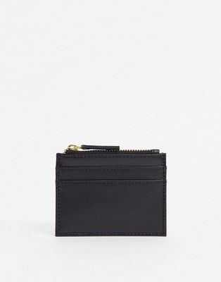 ASOS DESIGN leather card holder with coin wallet in black