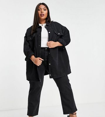 ASOS DESIGN Curve denim oversized shacket in washed black with sherpa lining