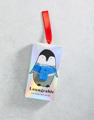Loungeable penguin cozy socks in christmas gift box-Blues