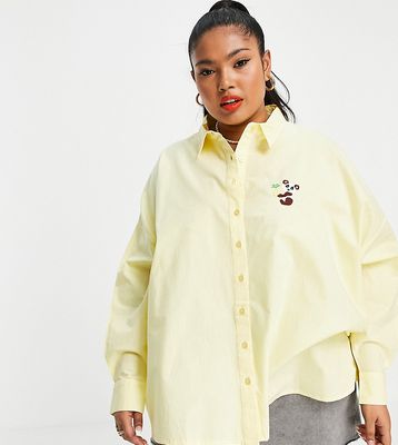 Native Youth Plus someones boyfriends shirt in lemon drop with panda embroidery-Yellow