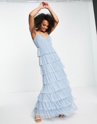 Anaya With Love maxi dress with tiered skirt in pale blue tulle-Blues