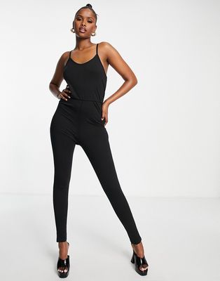 Rebellious Fashion jersey scoop neck jumpsuit in black