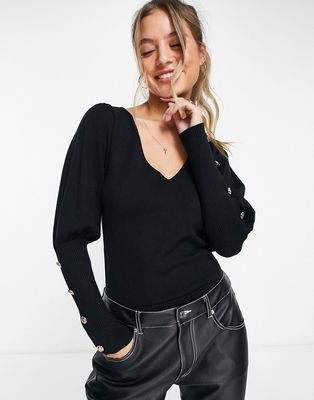 Lipsy scoop neck button detail sweater in black