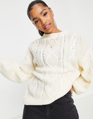 Brave Soul tokyo oversized cozy cableknit sweater-White