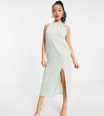 ASOS DESIGN petite halter midi beach dress in double gauze in sage green
