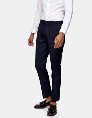 Topman textured skinny fit suit pants in navy-Blues