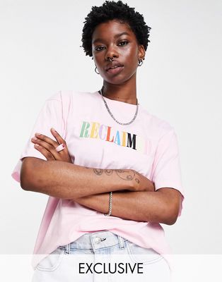 Reclaimed Vintage Inspired rainbow logo print t shirt in pink