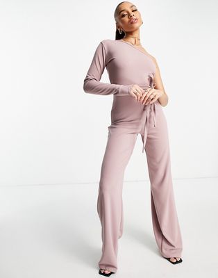 Femme Luxe one shoulder jumpsuit with tie waist in lavender-Purple