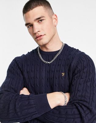 Farah Ludwig Cable Knit Sweater in Navy