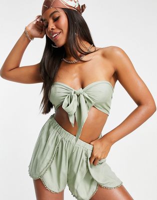 South Beach Bandeau Tie Top and Short Set-Green