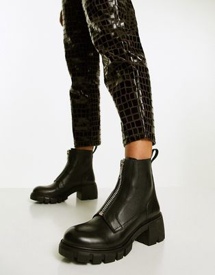Steve Madden Hedge zip front chunky mid heeled boots in black