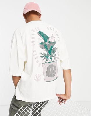 Crooked Tongues oversized T-shirt with burning plant print in ecru-Neutral