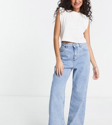 ASOS DESIGN Petite high rise 'relaxed' dad jeans in lightwash-Blues