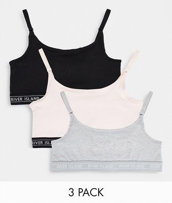 River Island Plus 3 pack bralettes in gray, pink & black-Multi
