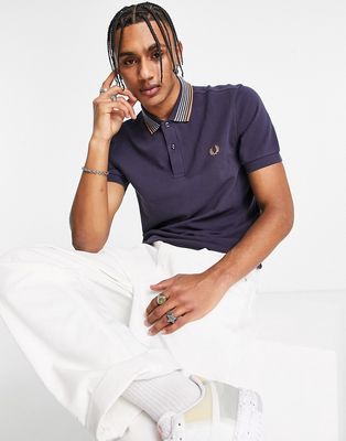 Fred Perry stripe collar polo shirt in gray