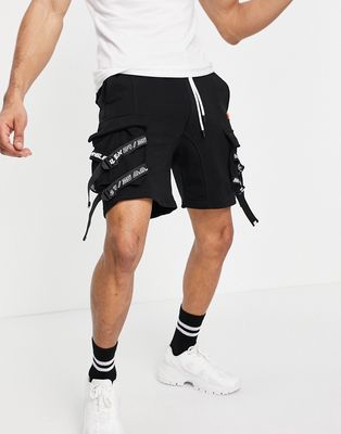 Bershka jersey cargo shorts in black