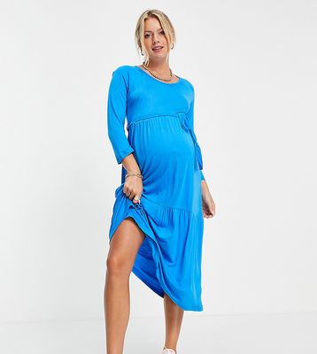 Mamalicious Maternity midi smock dress with over the bump tie in blue