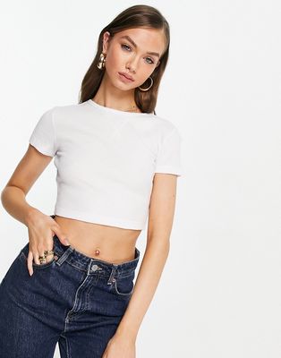 ASOS DESIGN fitted top in waffle in white