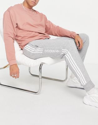 adidas Originals three stripe sweatpants with cuff in gray