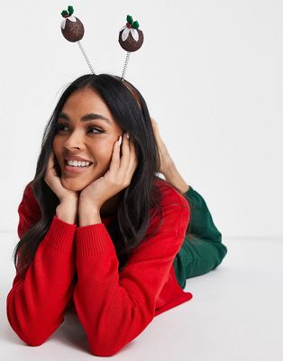 ASOS DESIGN Christmas headband with pudding boppers-Multi