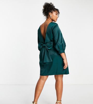 Ever New Curve bow back mini dress in emerald green