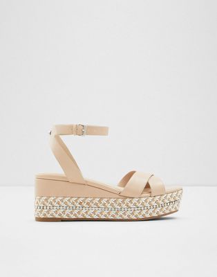 ALDO Launia espadrille embellished detail flatform sandals in bone-Neutral