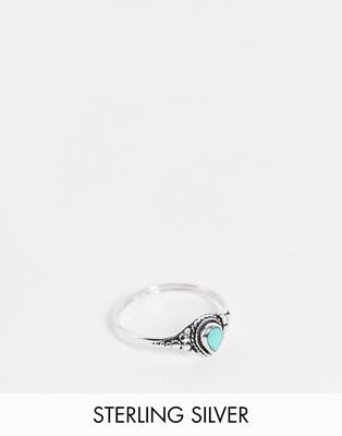 Kingsley Ryan etched ring with turquoise stone in sterling silver