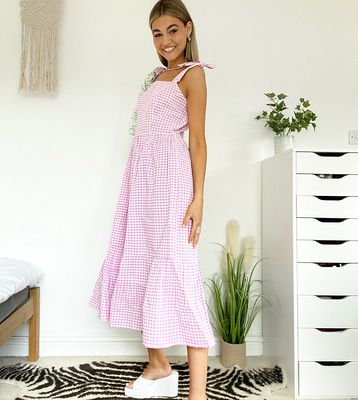 Native Youth maxi smock dress with full skirt in gingham-Purple