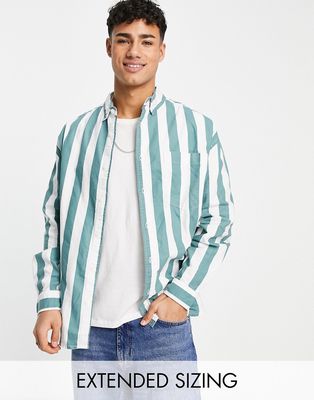 ASOS DESIGN 90s oversized oxford stripe shirt in teal-Green