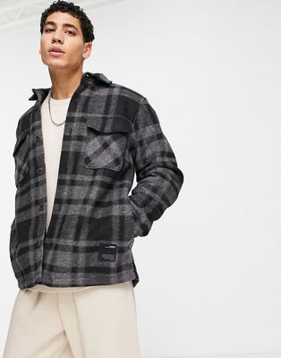 Pull & Bear checked overshirt in gray