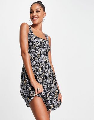 Missguided layered frill mini dress in black floral