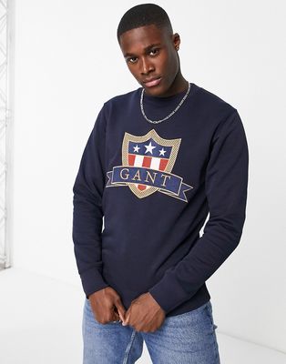 GANT sweatshirt with large shield logo in navy