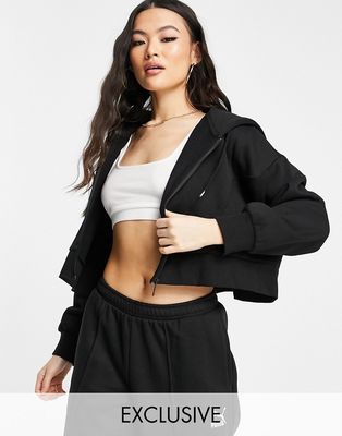 Puma boxy cropped zip up hoodie in black - Exclusive to ASOS
