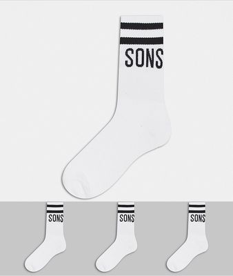 Only & Sons 3-pack sport socks with logo in white