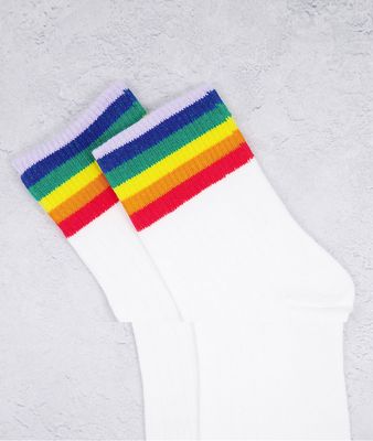 Monki Alda organic cotton rainbow trim socks in white