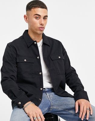 Only & Sons two pocket worker shirt in black