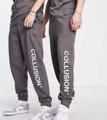 COLLUSION Unisex logo sweatpants in dark gray-Grey