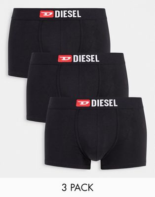 Diesel 3-pack D logo waistband trunks in black