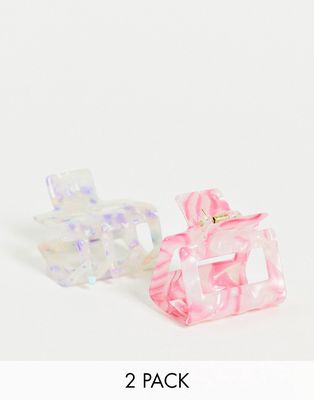 My Accessories London 2-pack square hair claw clips in pastel pinks