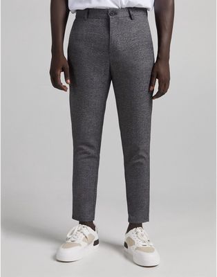 Bershka smart skinny pants in gray texture-Grey