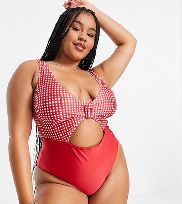 Peek & Beau Curve Exclusive cut-out swimsuit in red gingham