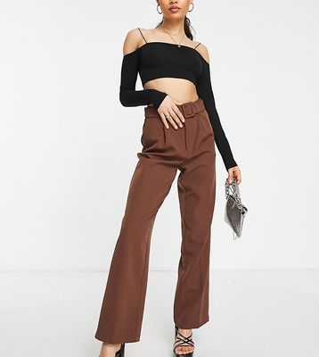Vila Petite tailored suit wide leg pants with belt in chocolate brown - part of a set